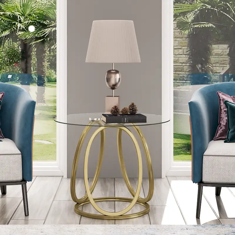 Glass Side Table with Metal Frame