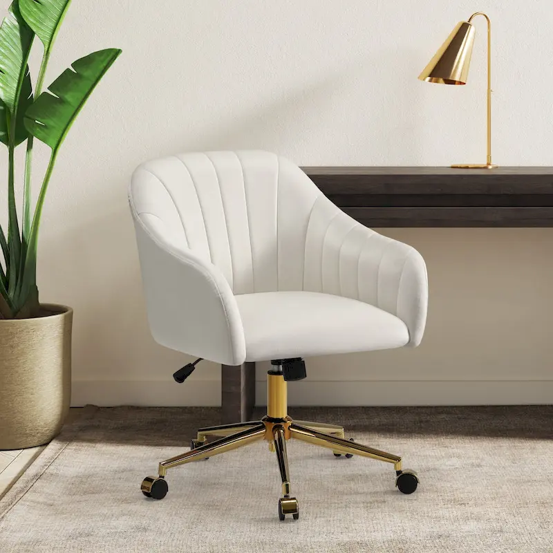 Farrah Velvet Tufted Adjustable Height Swivel Office Vanity Chair with Gold Base