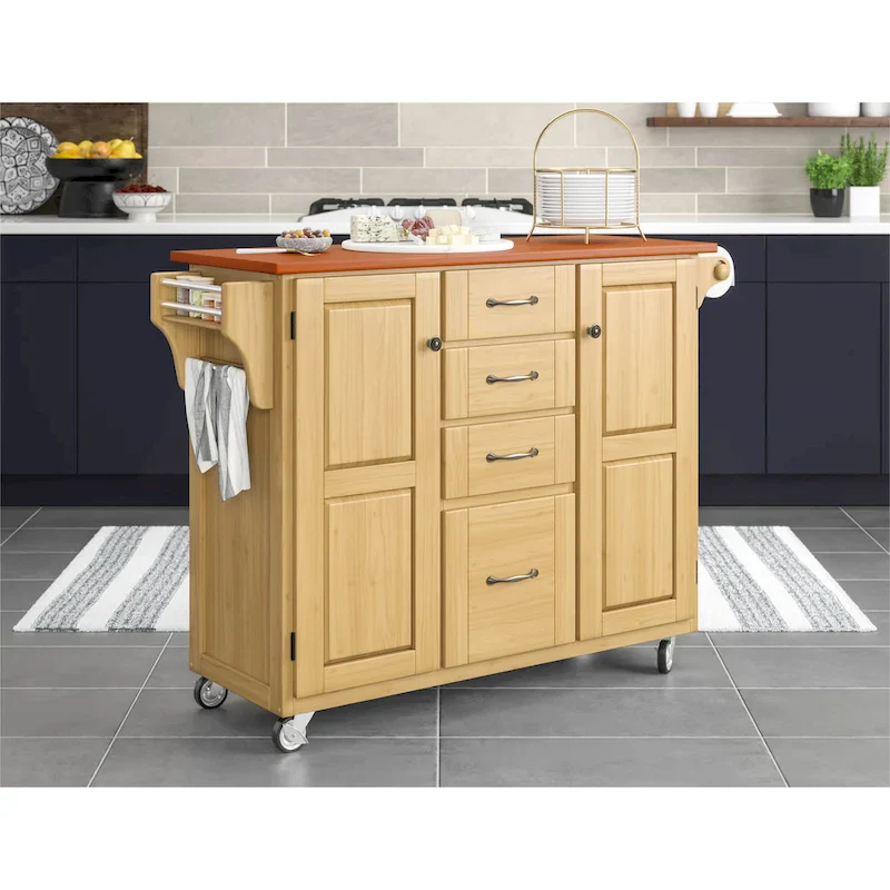 Copper Grove Puff Island Natural Finish 4-drawer Kitchen Cart