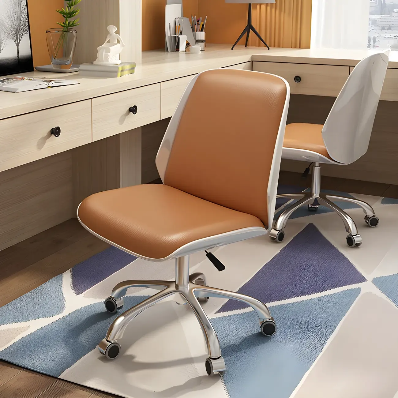 Modern Leather Upholstered Swivel Office Chair