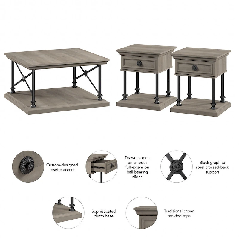 Coliseum Square Coffee Table with End Tables by Bush Furniture