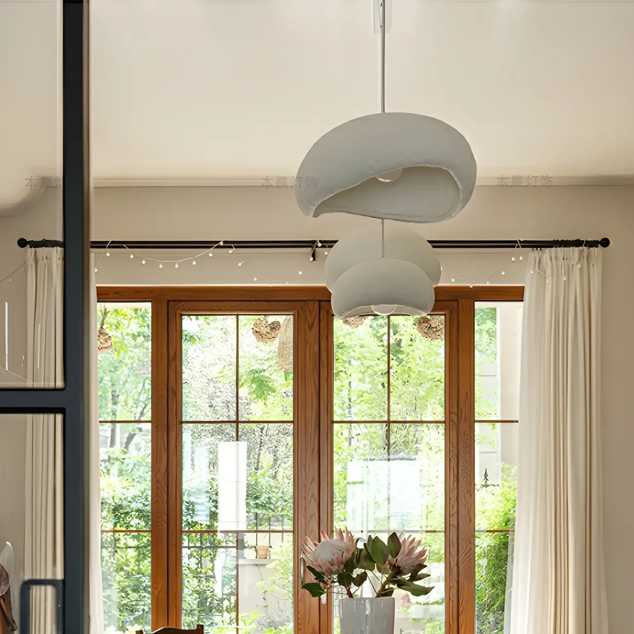 Art Deco Modern White Resin Dome Hanging Pendant Light