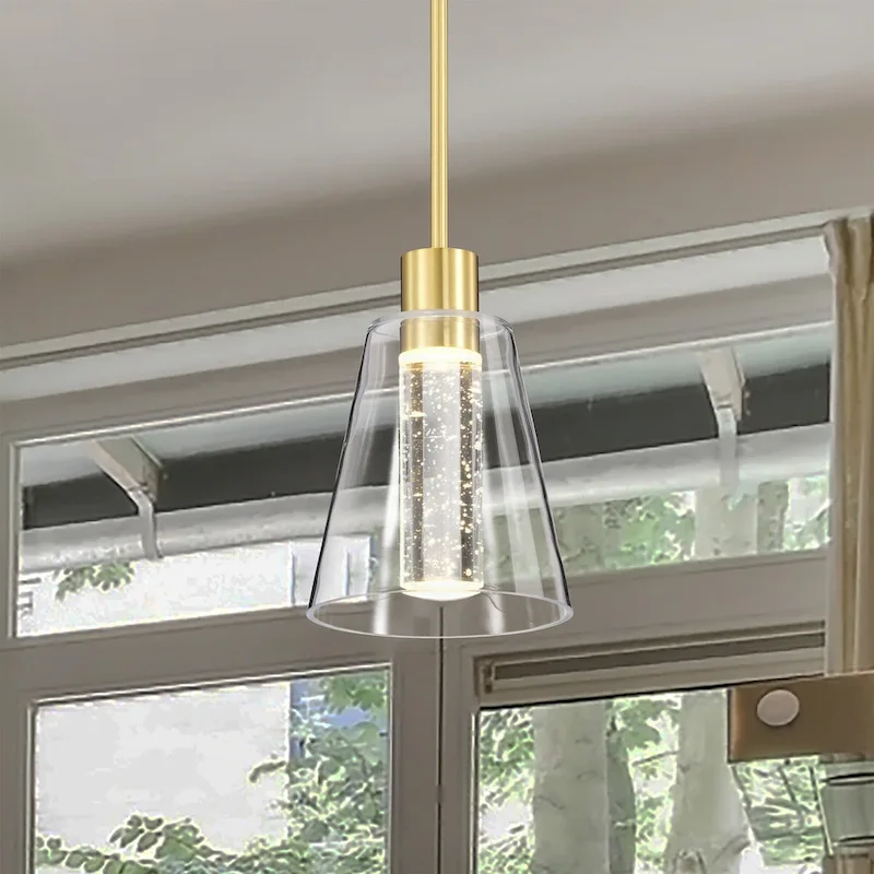 Aura 7 Inch LED Pendant Brushed Brass K9 Bubble Crystal 3000K CCT - Brushed Brass