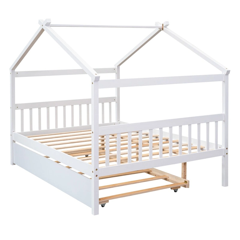 Wooden Full House Day Bed with Trundle