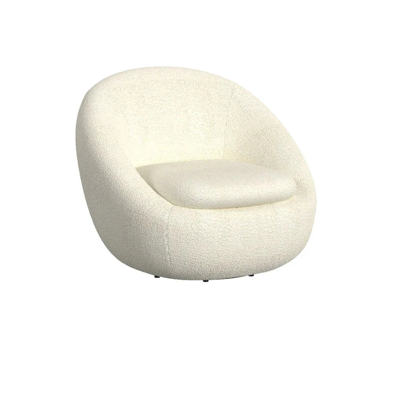 HomePop Round Barrel Shape Swivel Chair-White Sherpa