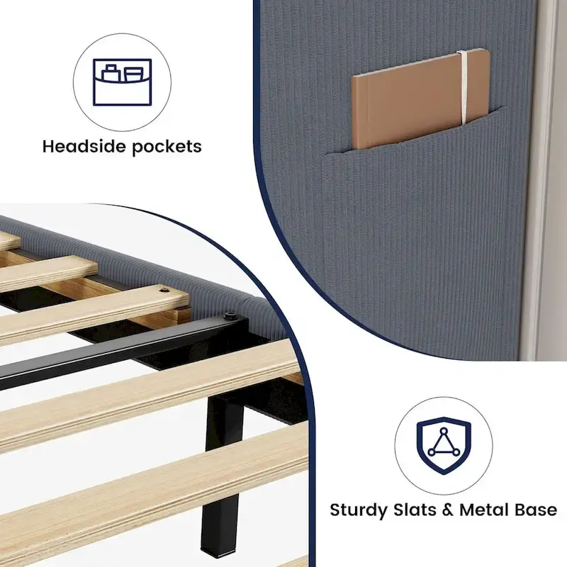 Upholstered Wingback Bed Frame with Velvet Headboard