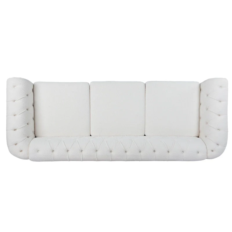 3-Seater Sofa, Button-Tufted, Rolled Arms, Nailhead Trim, Low Back, Upholstered, Seats 3, White