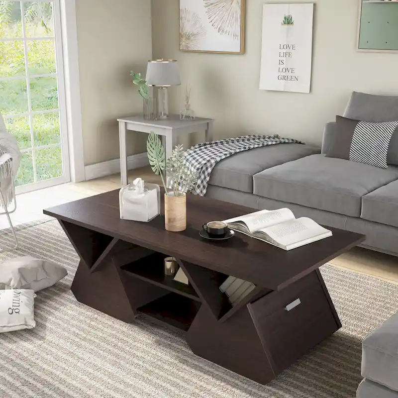 Modern Espresso 47-inch 4-Shelf Coffee Table