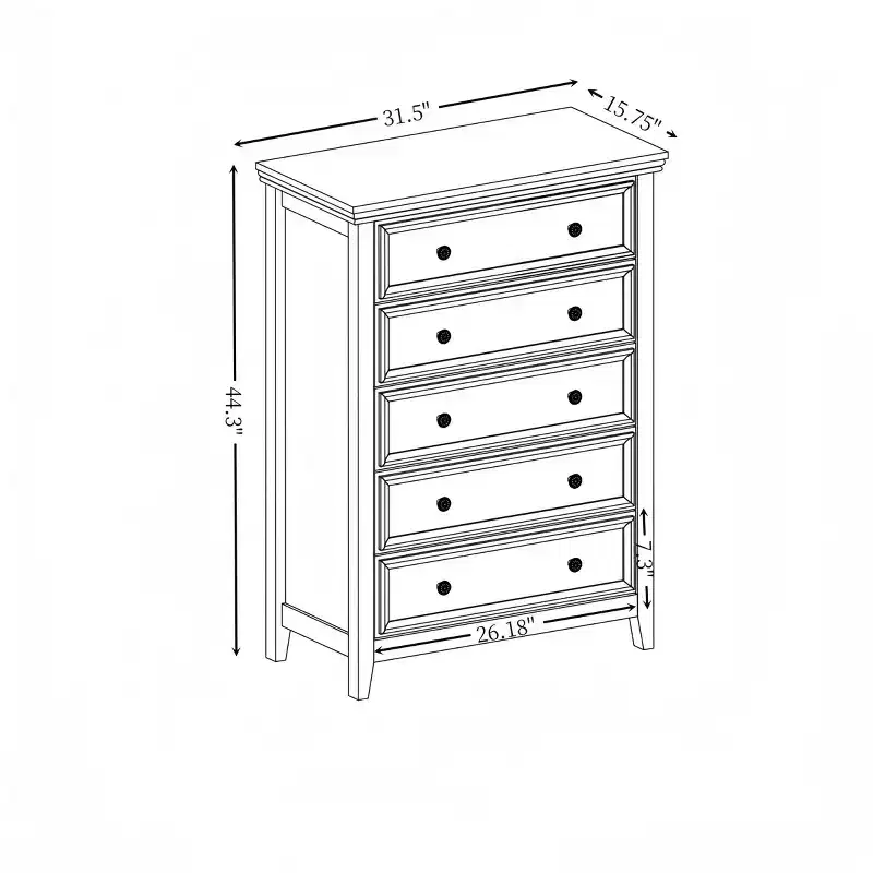 Beige Modern 5-Drawer Dresser, Single
