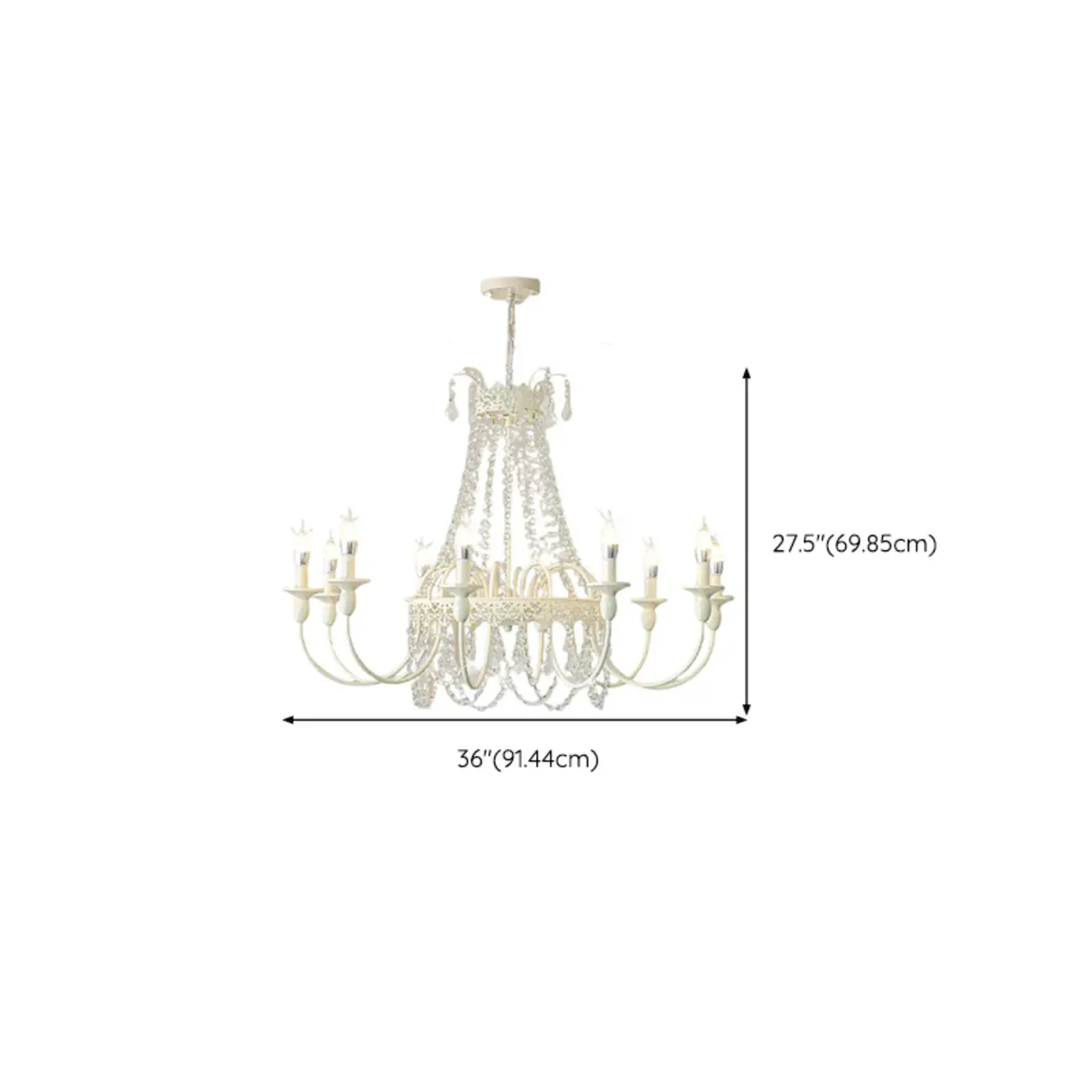 White Crystal Chandelier Classic Iron Elegant Design