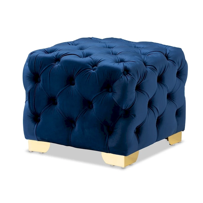 Glam Velvet Ottoman with Gold Legs