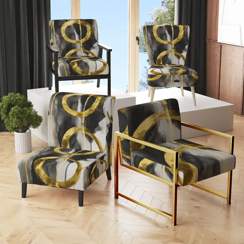 Designart Mettalic Indigo And Gold II Upholstered Abstract Accent Chair - Glam Arm Chair For Living Room
