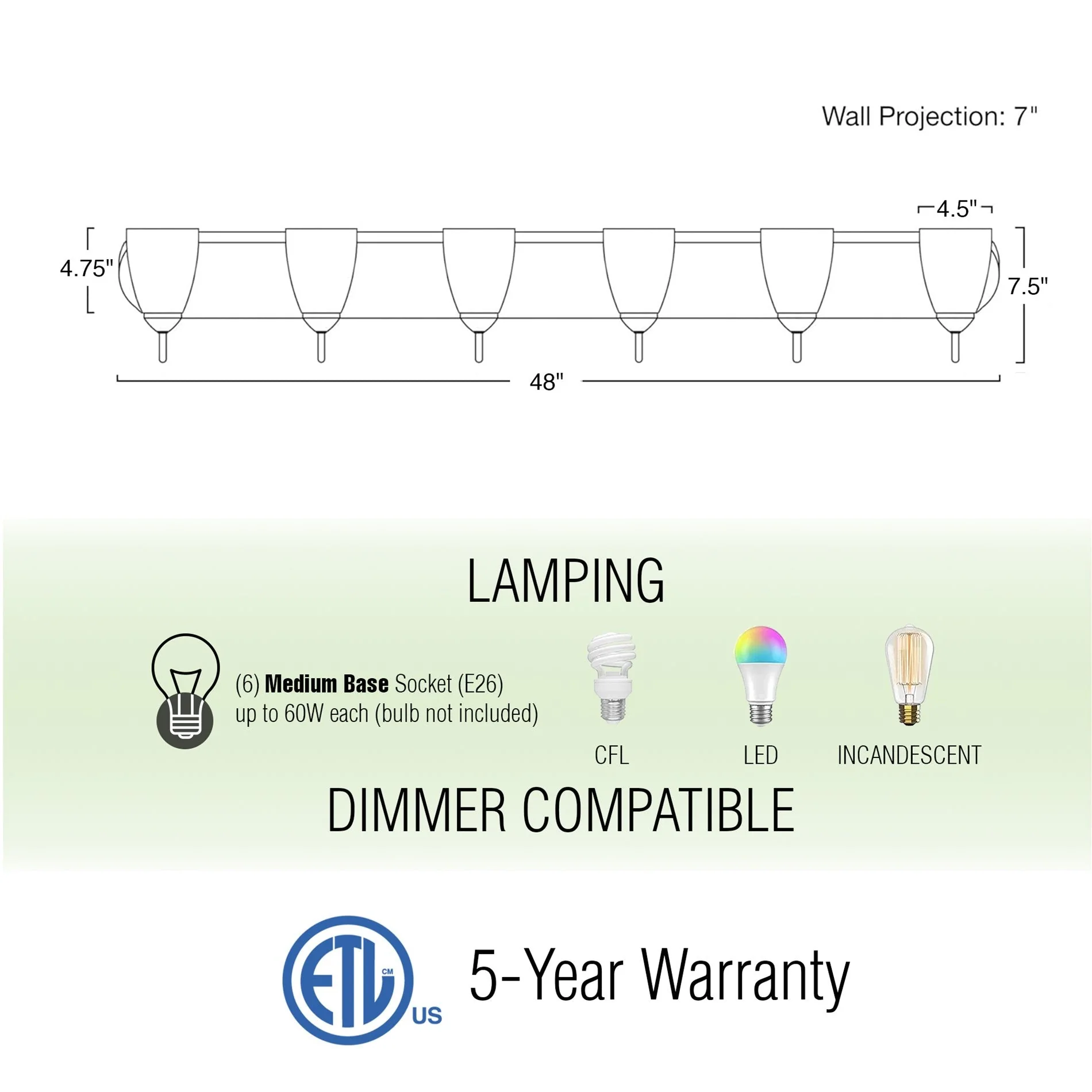 Armada 49 Modern 6-Light Over Mirror Vanity / Bathroom Light