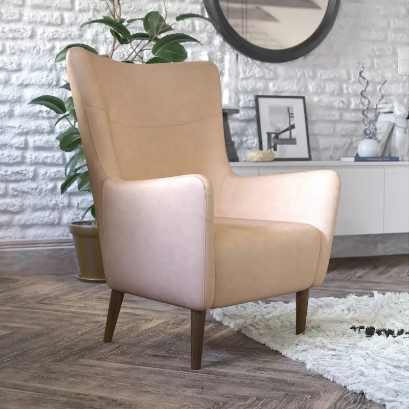 Commercial Upholstered Wingback Accent Chair with Wooden Frame and Legs - 33.25D x 29.75W x 41.25H