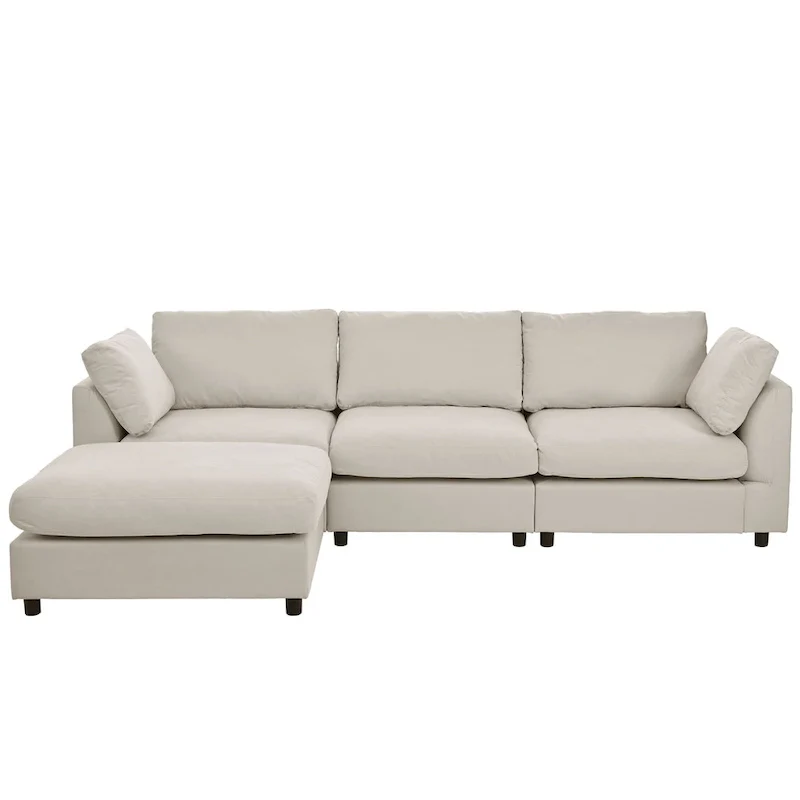 Beige 113 L-Shaped 4-Seat Sectional Sofa with Adjustable Footrest and Reversible Chaise