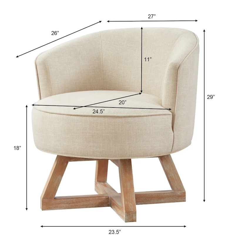 Beige Modern 27 Linen Swivel Barrel Chair