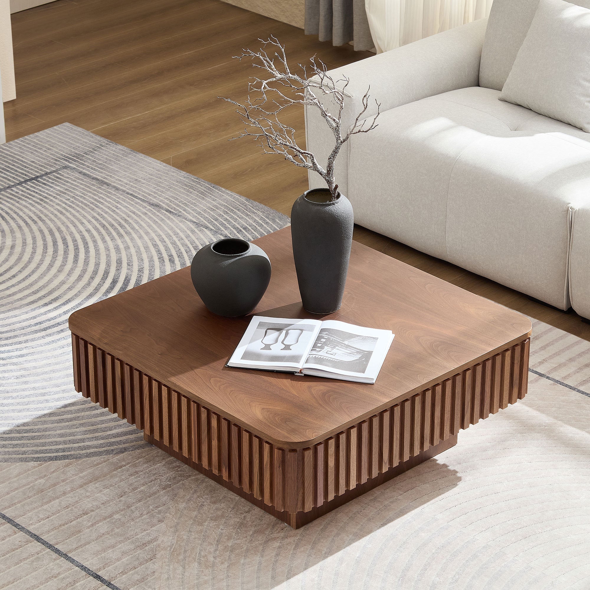 Walker Edison | Fluted Modern Lift Top Coffee Table and Desk