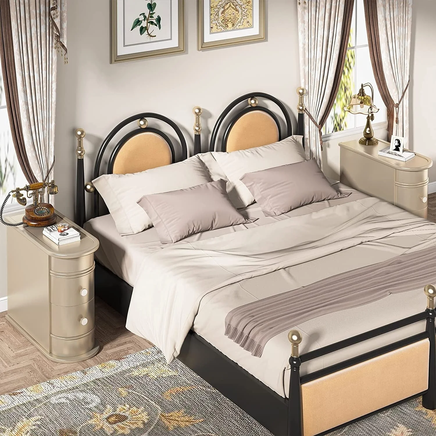 Solid Wood Chairside End Table, Two-Drawer Narrow Side Table Slim