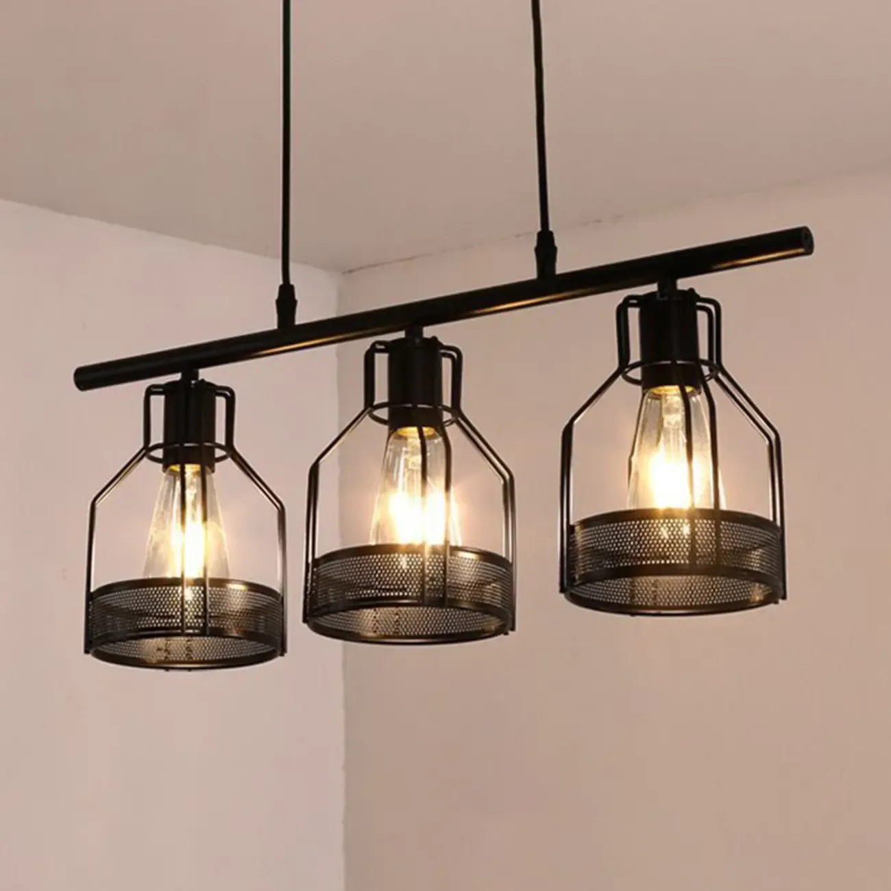 Industrial 4-Light Black Metal Bottle Pendant Light