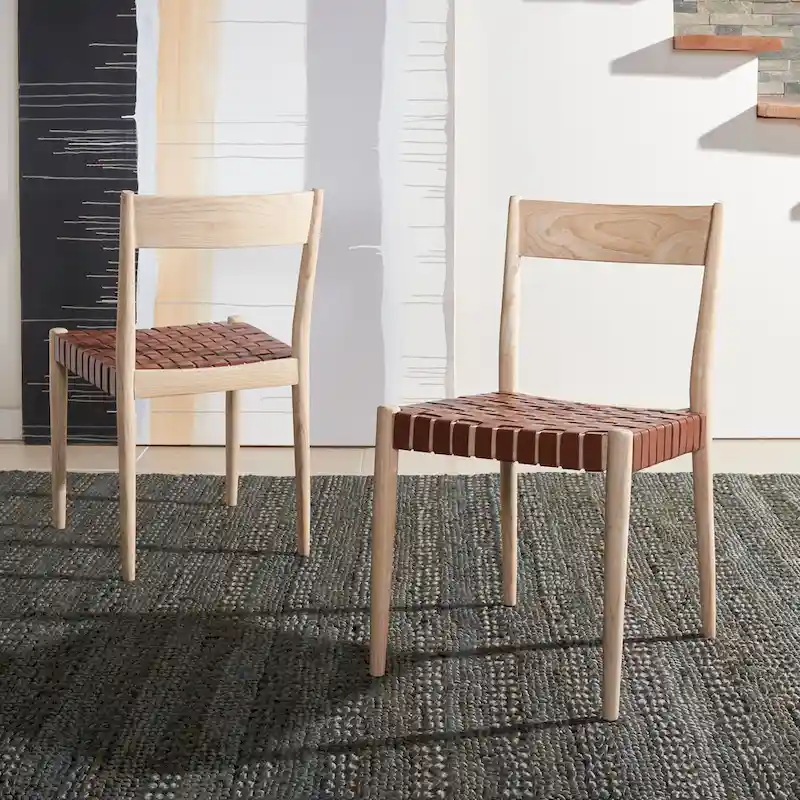 SAFAVIEH Myrle Leather Dining Room Chair (Set of 2) - 18.5 W x 20 L x 31.5 H - 19Wx20Dx32H