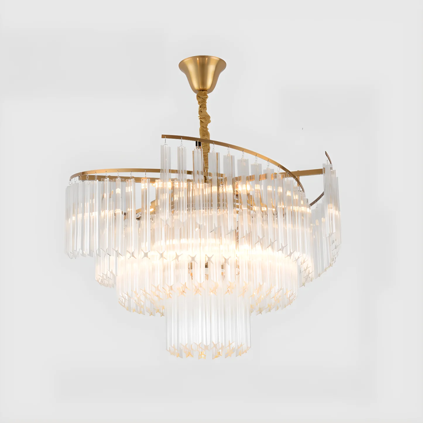 Modern Tier Round Gold Crystal Chandelier Height Adjustable