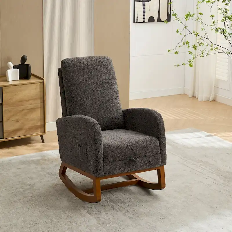 Living Room Rocking Accent Chair with Retractable Footrest