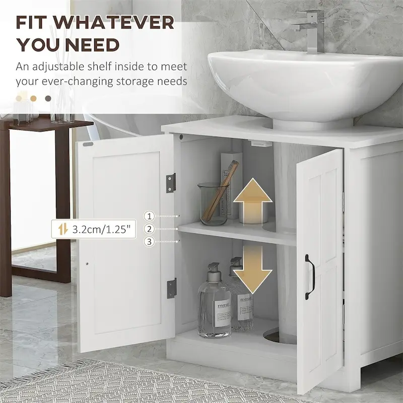 Bathroom Wood Pedestal Sink Cabinet with Adjustable Shelf (No Sink)