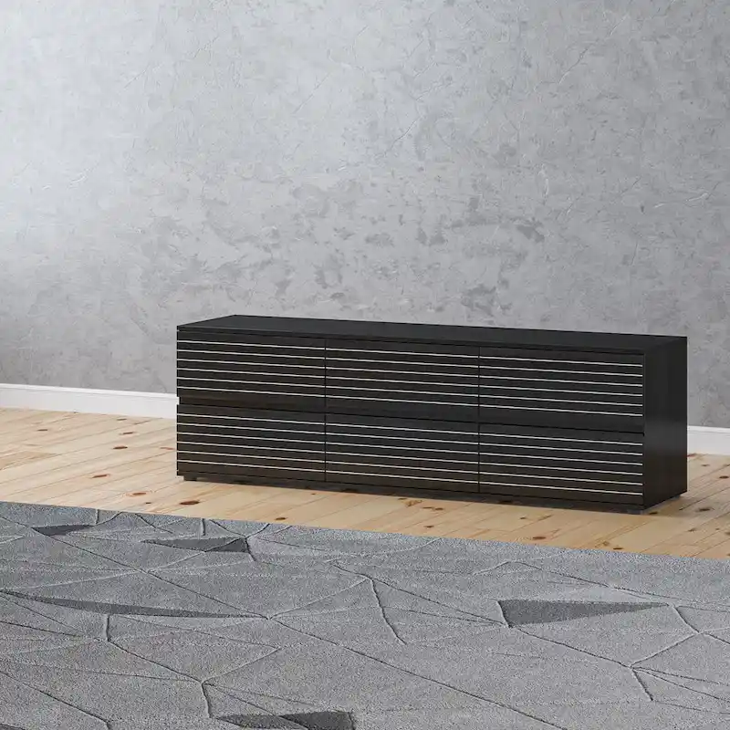 Low Profile Dresser/TV Stand - Black & White, 6 Drawers, 63W x 19.7H, Multi-Functional