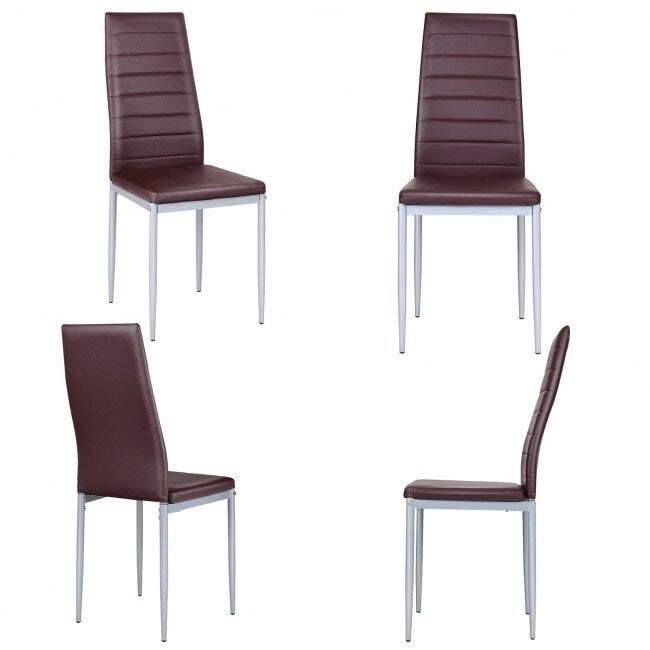 4 Pieces PVC Elegant Design Leather Dining Chairs with Solid Metal Legs - 16.0 x 20.0 x 38.5 (W x D x H)