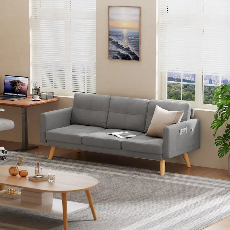 3 Seater Upholstered Living Room Sleeper Sofa, Recliner Sofa Bed with Backrest