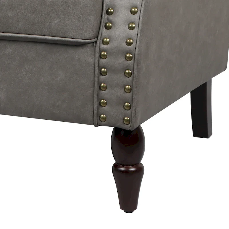 Rolled Armrests PU Accent Chair with Nailhead Trim