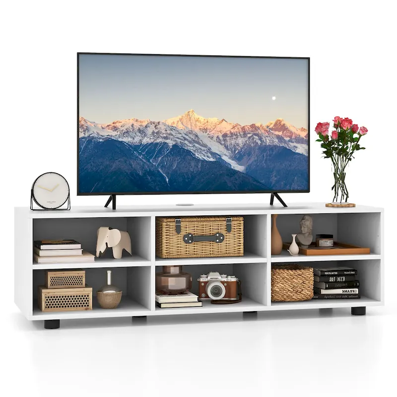 White TV Stand - 6-Cube Storage for Up to 50