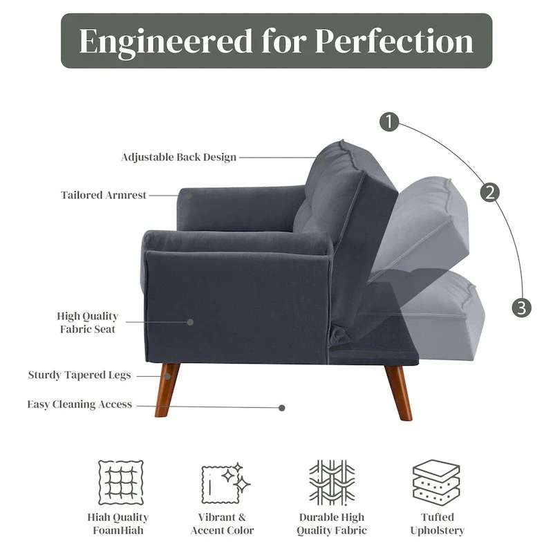 Linen Button-Tufted Loveseat Sofa, Beige/Grey/Black/Green/Yellow, Metal Legs, Seats 2