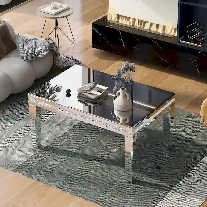 Mirrored Coffee Table with Adjustable Height