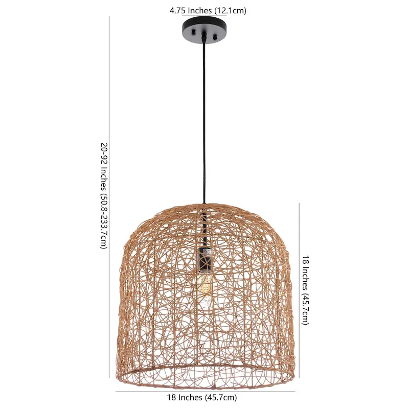 SAFAVIEH Lighting Celedonia 18-inch Pendant - 18  W x 18  D x 20-92  H - Natural - 18Wx18Dx92H
