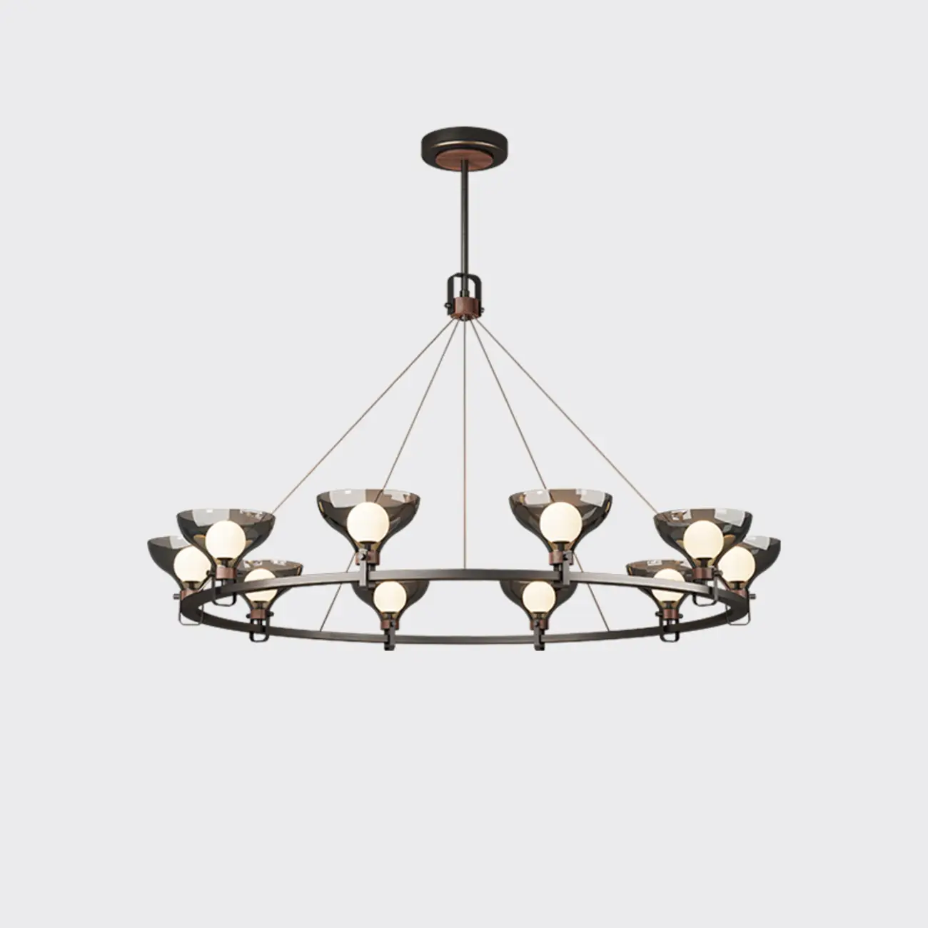 Black Industrial Metal Chandelier with Gray Glass Shade