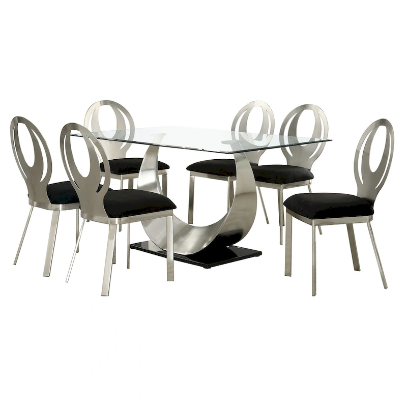 Heer Modern Black Steel U-shaped Pedestal 7-Piece Dining Set by Furniture of America