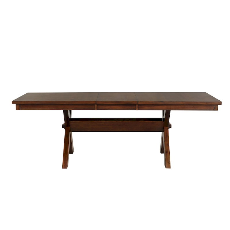 Roundhill Furniture Karven Wood Trestle Extendable Dining Table with Leaf, Dark Hazelnut