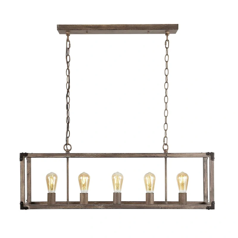 Zeniba 36  5-Light Linear Adjustable Iron Rustic Farmhouse LED Pendant, Brown by JONATHAN Y