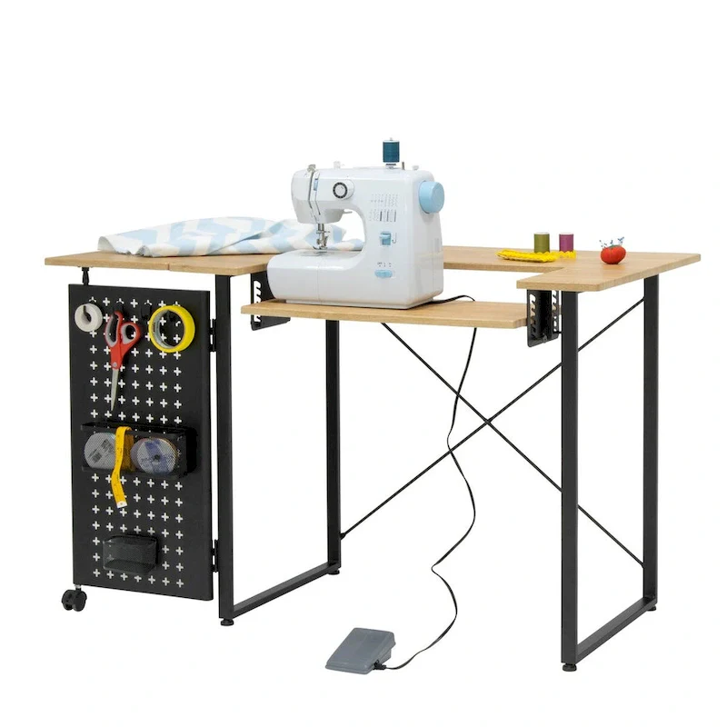 Pivot Sewing Table with Storage Panel and Adjustable Platform