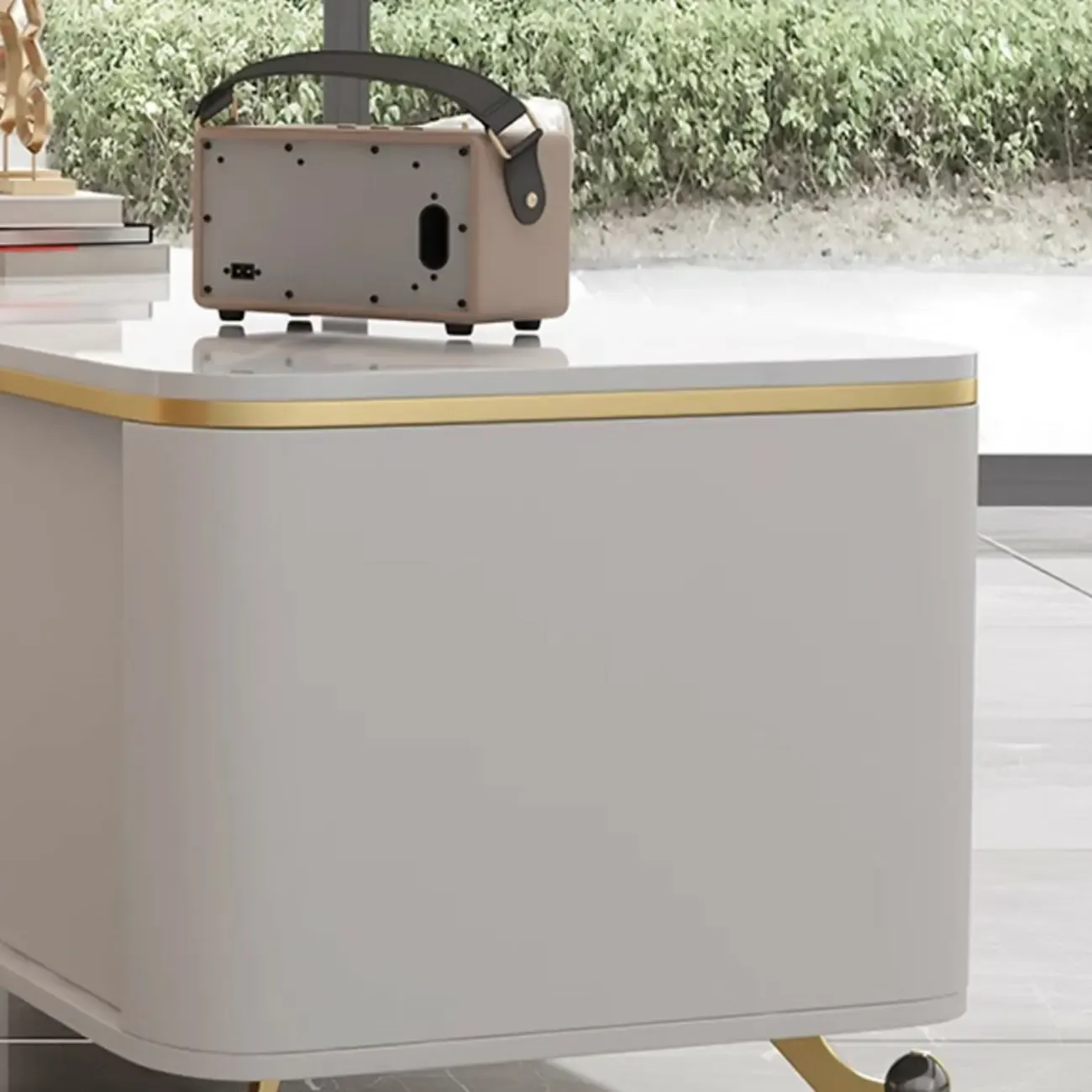 71 Modern White Stone Top TV Stand with Cable Management