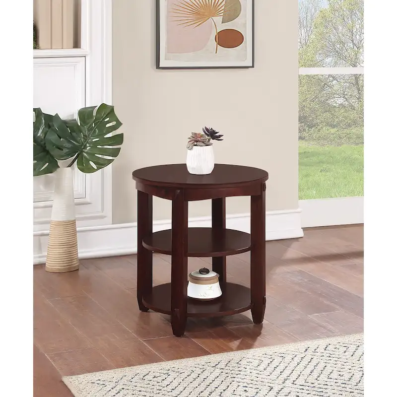 3-Shelf Round End Table – Slate Grey / Espresso, Wood, Single