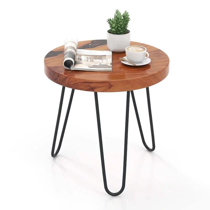 Costway 20 Round Teak Wood End Table Solid Live Edge Outdoor Side - See Details