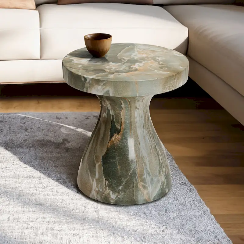 Faux Marble End Table - Weatherproof Concrete, Indoor/Outdoor, 16.14W x 16.9H, Multi-Use Stool