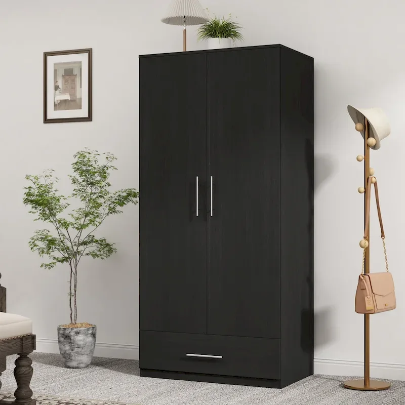 31.5 W x 66.9 H Wardrobe Armoire Cloest with Drawer In Black,White