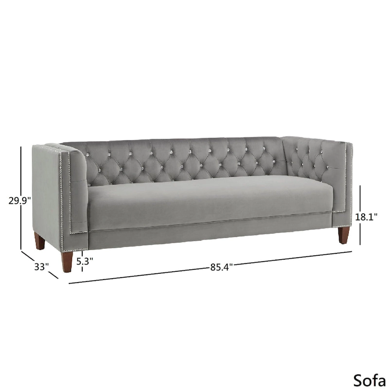 Layla Jewel-tuft Grey Velvet Seating with Nailhead by iNSPIRE Q Bold