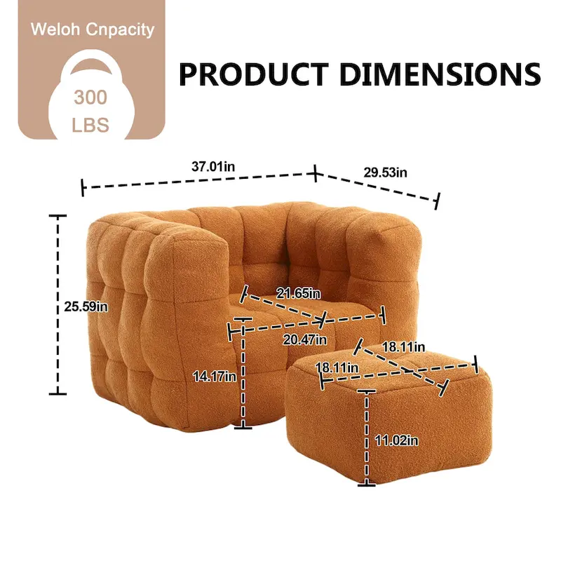 HOMEFUN Boucle Upholstered Tufted Modern Single Side Sofa Chair with Ottoman