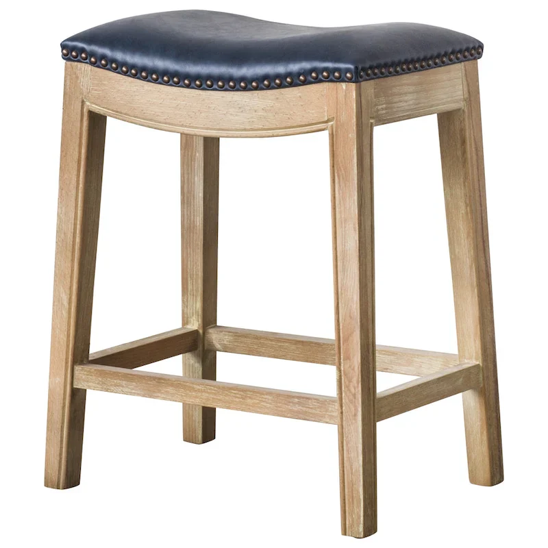 Contoured Bonded Leather Counter Stool – Vintage Gray / Blue / Taupe / Caramel / Dark Brown / Red, Single