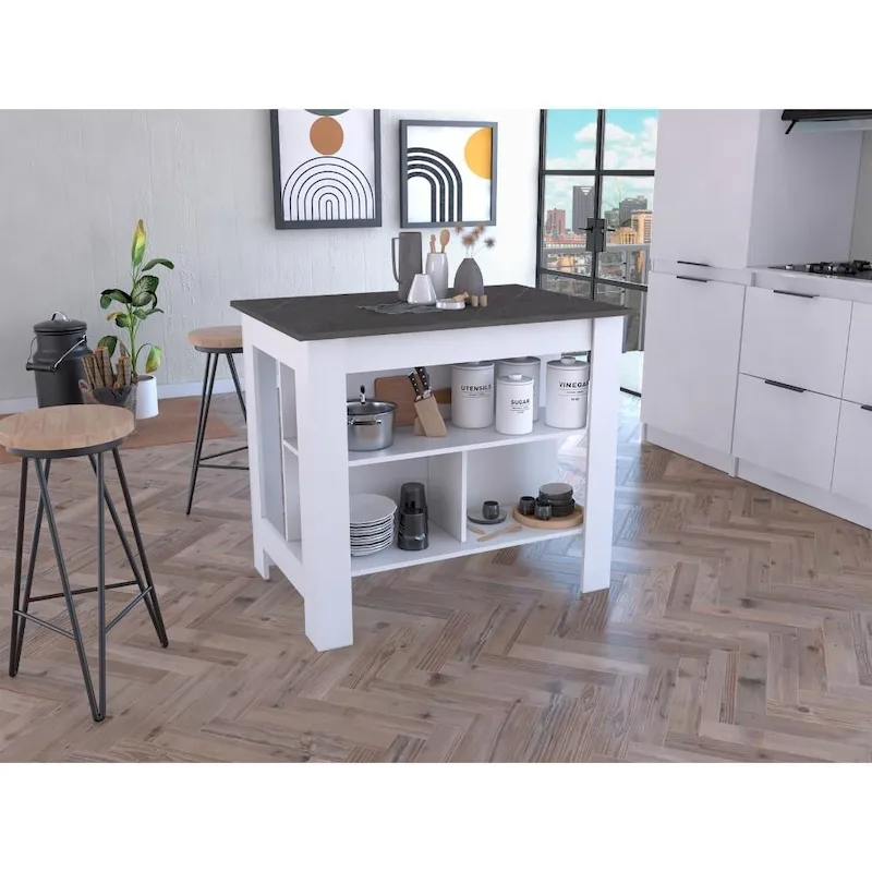 3-Shelf Wooden Casual Kitchen Island