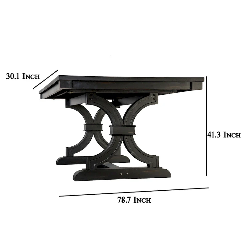 Luke 7pc Dining Table Set with 6 Wingback Chairs, Rectangular, Black, Beige